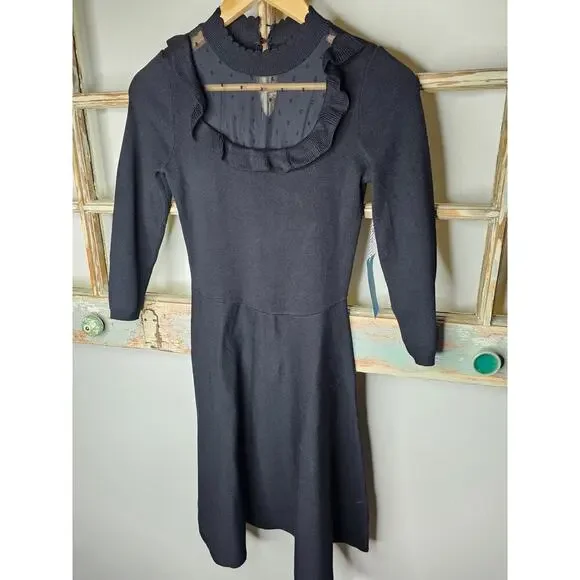 NWT Draper James Black Dress w/ Ruffle Bib neckline & polka dot lace size XS - Picture 7 of 9